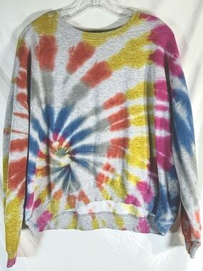 Urban Rebel Cropped Long Sleeve Crew Neck Soft Tie Dye Sweatshirt Size Large